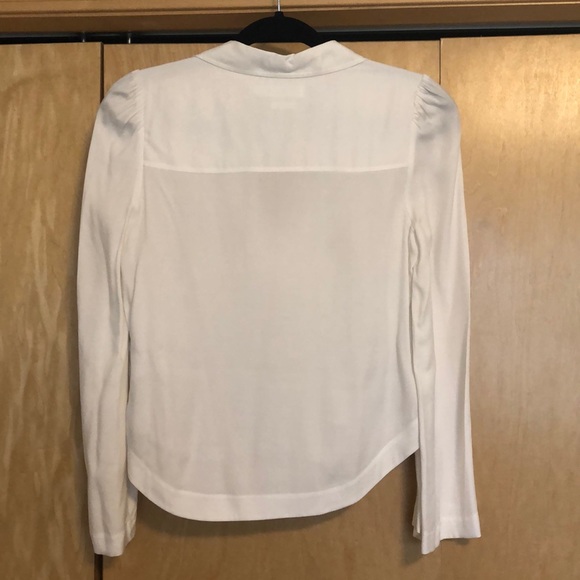 FRAME Whipstitch V-Neck Blouse Top, Off White - Picture 3 of 8